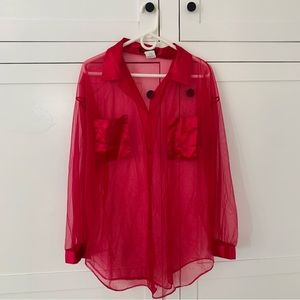 Nite Images Hot Pink Sheer Button Up Shirt Size Large